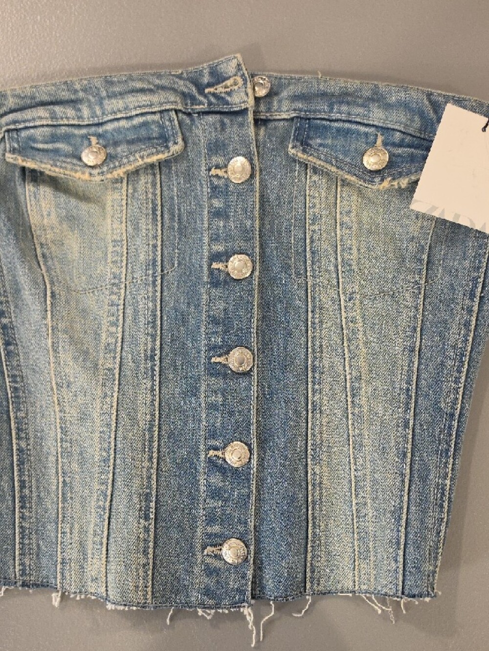 Zara Light Blue Denim strapless Button-Front Corset Top size M new with tags - Picture 8 of 10